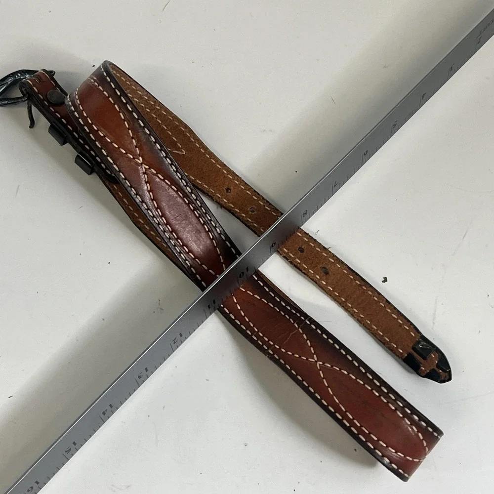Western Leather Textan Belt 32 Brown Studded Cowhide Stitched‎ Made USA 1725B